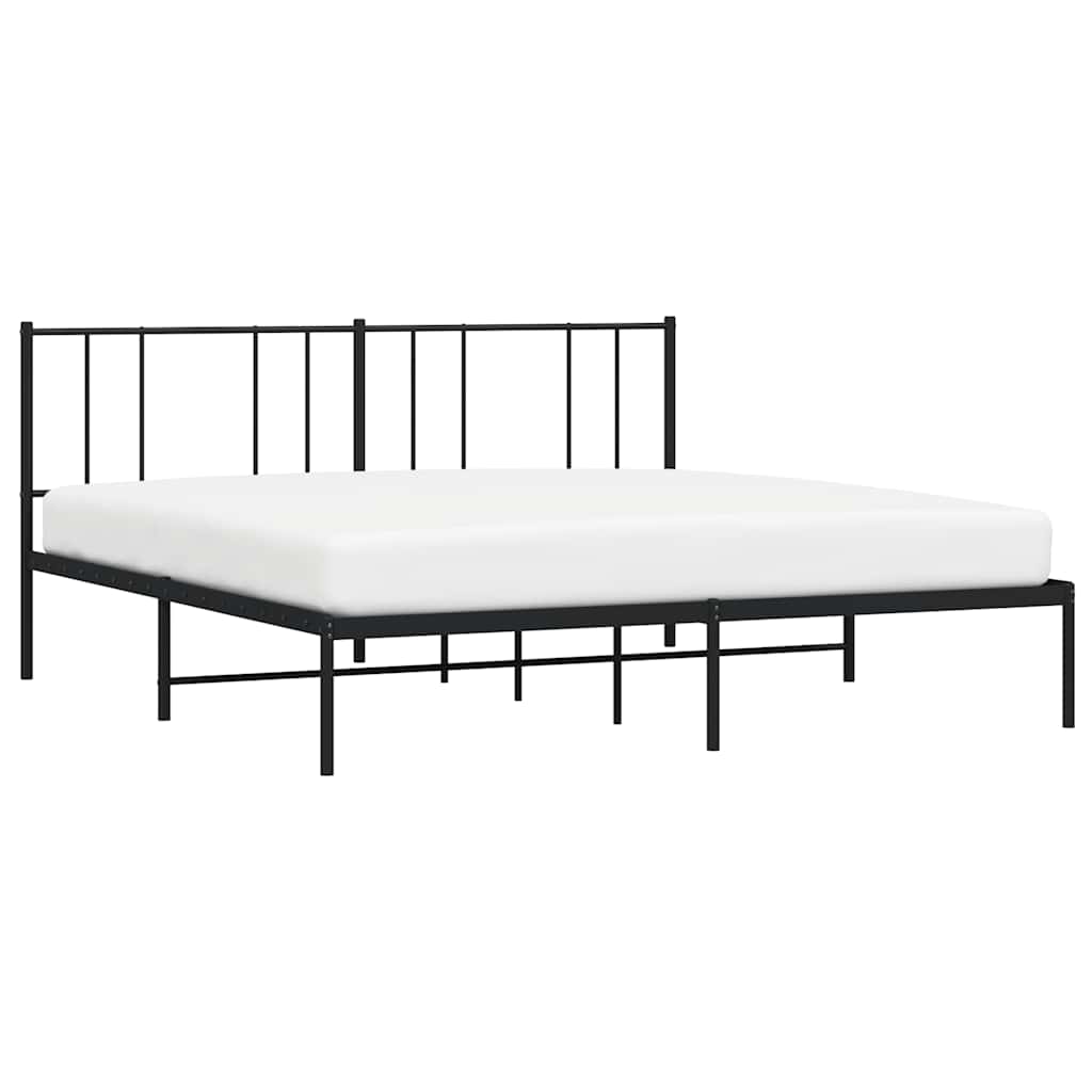 Sturdy Black Metal Bed Frame with Headboard - 193x203cm