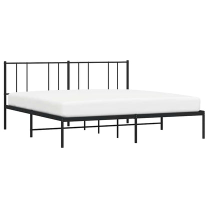 Sturdy Black Metal Bed Frame with Headboard - 193x203cm