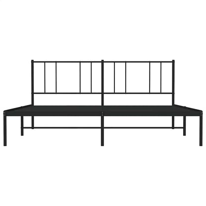 Sturdy Black Metal Bed Frame with Headboard - 193x203cm