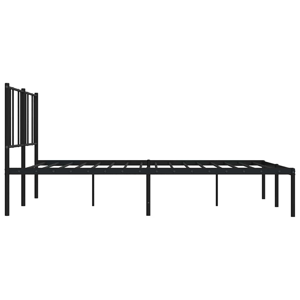 Sturdy Black Metal Bed Frame with Headboard - 193x203cm