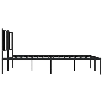 Sturdy Black Metal Bed Frame with Headboard - 193x203cm