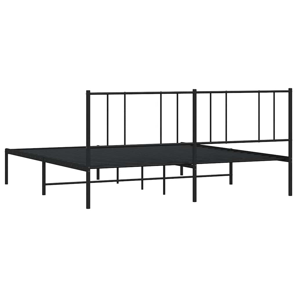 Sturdy Black Metal Bed Frame with Headboard - 193x203cm