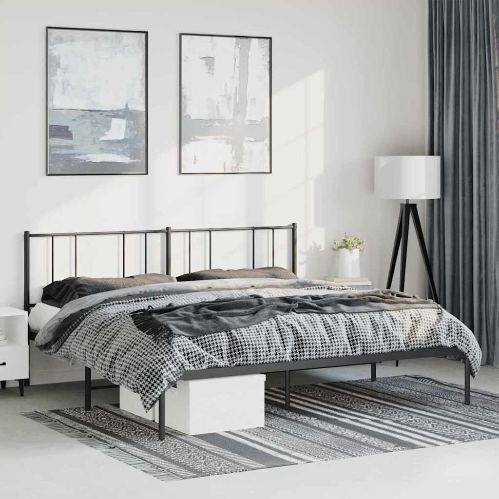 Sturdy Black Metal Bed Frame with Headboard - 193x203cm