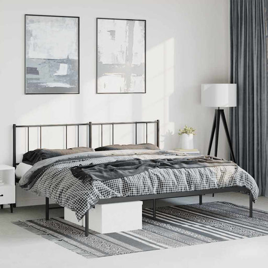 Sturdy Black Metal Bed Frame with Headboard - 193x203cm
