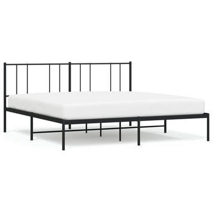 Black Metal Bed Frame with Headboard, No Mattress, 200x200cm