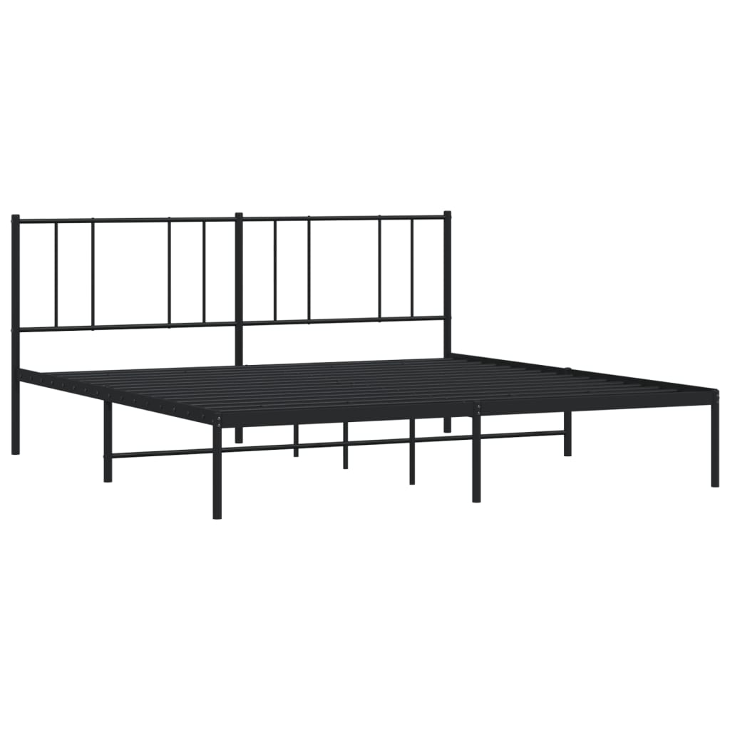 Black Metal Bed Frame with Headboard, No Mattress, 200x200cm