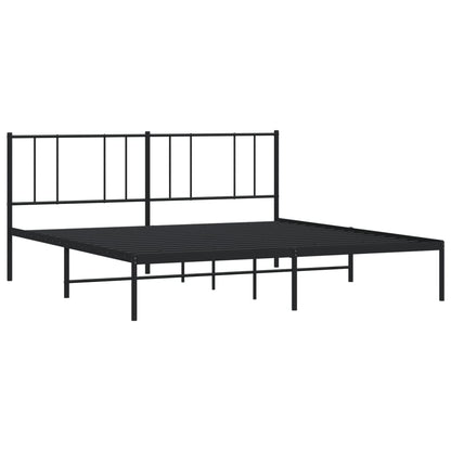 Black Metal Bed Frame with Headboard, No Mattress, 200x200cm