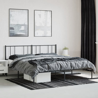 Black Metal Bed Frame with Headboard, No Mattress, 200x200cm