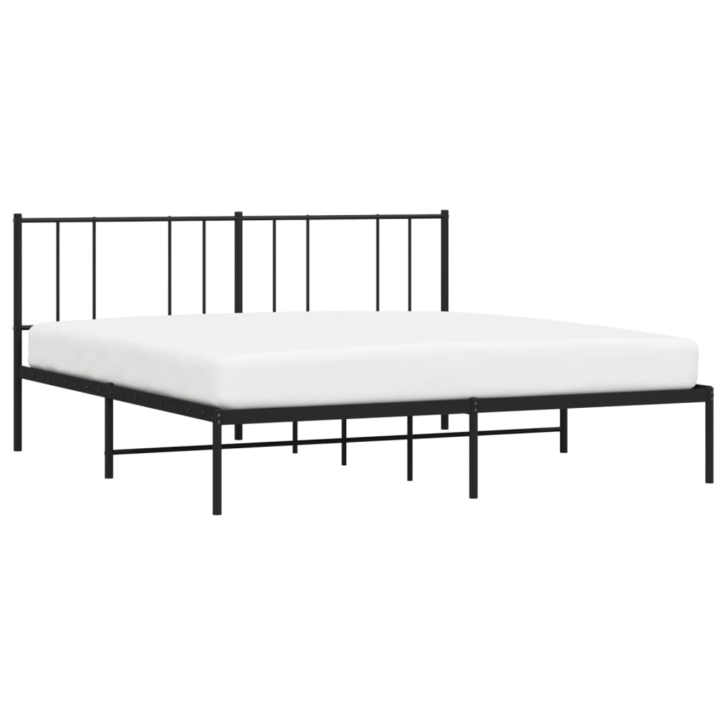 Black Metal Bed Frame with Headboard, No Mattress, 200x200cm