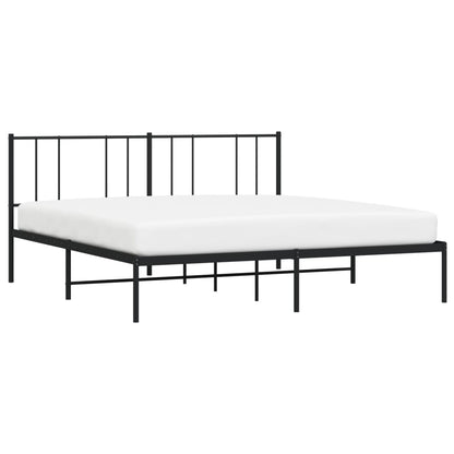 Black Metal Bed Frame with Headboard, No Mattress, 200x200cm