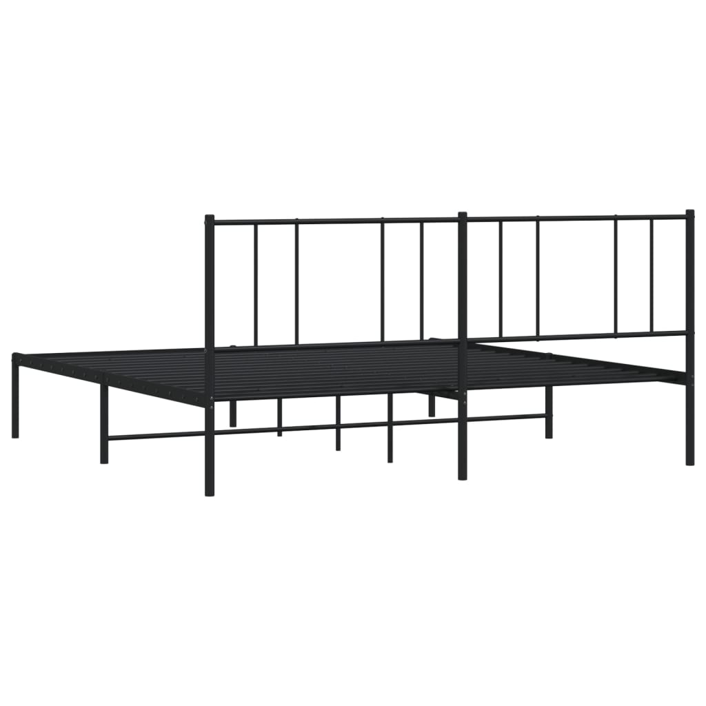 Black Metal Bed Frame with Headboard, No Mattress, 200x200cm
