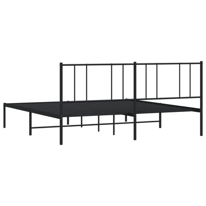 Black Metal Bed Frame with Headboard, No Mattress, 200x200cm