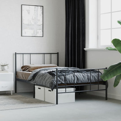Black Metal Bed Frame with Footboard, No Mattress, 80x200cm