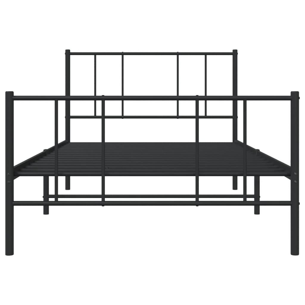Black Metal Bed Frame with Footboard, No Mattress, 80x200cm