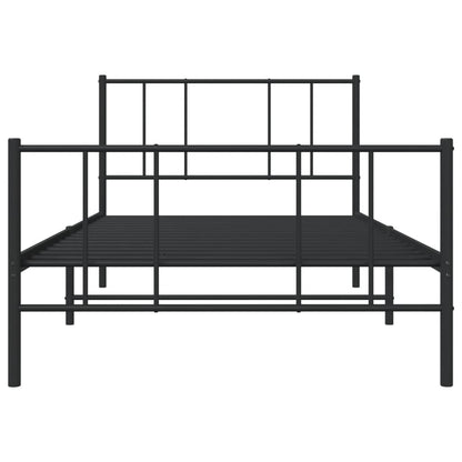 Black Metal Bed Frame with Footboard, No Mattress, 80x200cm