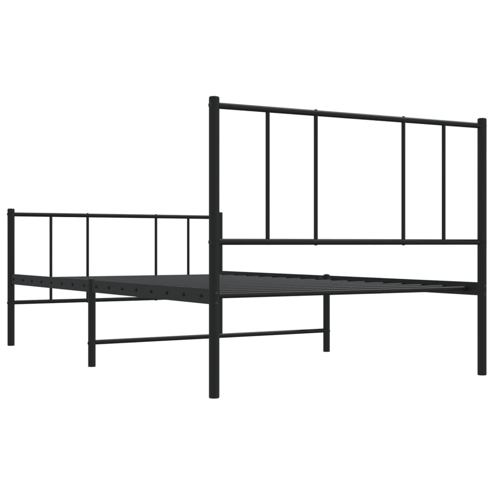 Black Metal Bed Frame with Footboard, No Mattress, 80x200cm