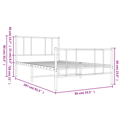 Black Metal Bed Frame with Footboard, No Mattress, 80x200cm