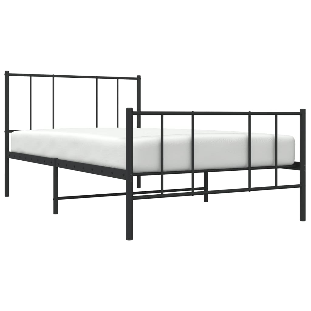 Black Metal Bed Frame with Footboard - 90x190cm Sturdy Design