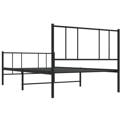 Black Metal Bed Frame with Footboard - 90x190cm Sturdy Design