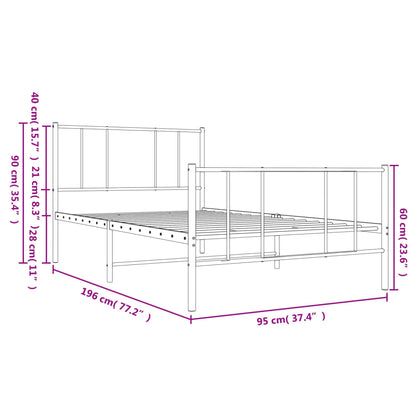 Black Metal Bed Frame with Footboard - 90x190cm Sturdy Design