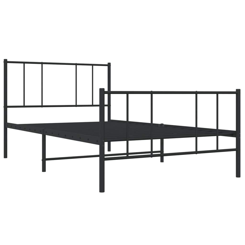 Black Metal Bed Frame with Footboard, 90x200cm - No Mattress Included