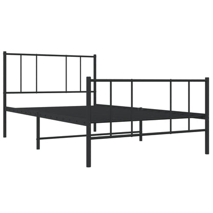 Black Metal Bed Frame with Footboard, 90x200cm - No Mattress Included