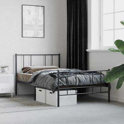 Black Metal Bed Frame with Footboard, 90x200cm - No Mattress Included