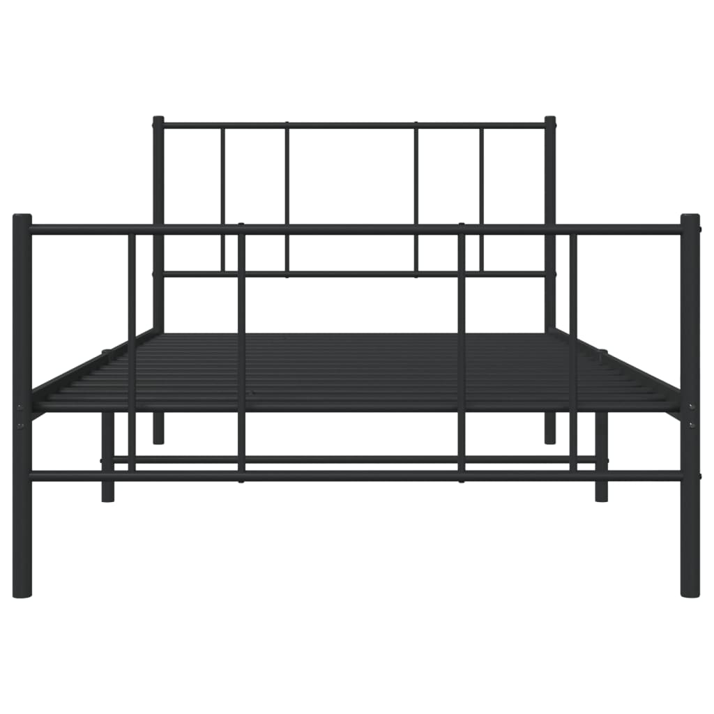 Black Metal Bed Frame with Footboard, 90x200cm - No Mattress Included