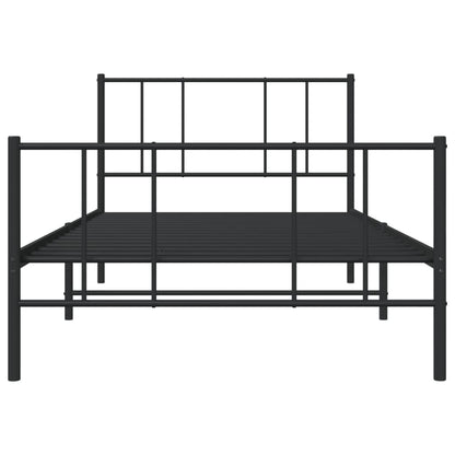 Black Metal Bed Frame with Footboard, 90x200cm - No Mattress Included