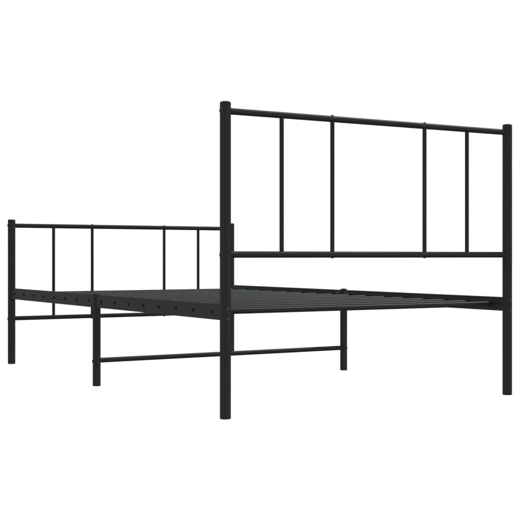 Black Metal Bed Frame with Footboard, 90x200cm - No Mattress Included