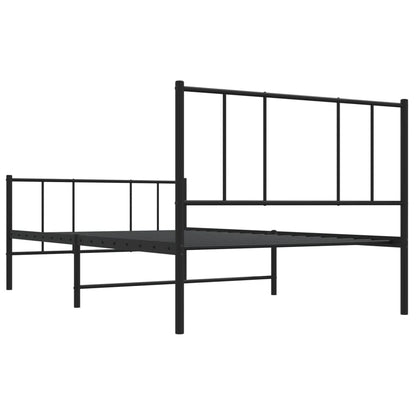 Black Metal Bed Frame with Footboard, 90x200cm - No Mattress Included