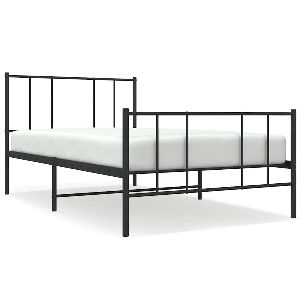 Sleek Black Metal Bed Frame with Footboard, 100x190cm