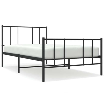 Sleek Black Metal Bed Frame with Footboard, 100x190cm