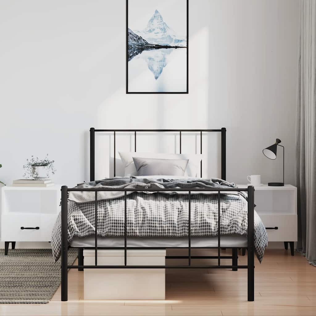 Sleek Black Metal Bed Frame with Footboard, 100x190cm