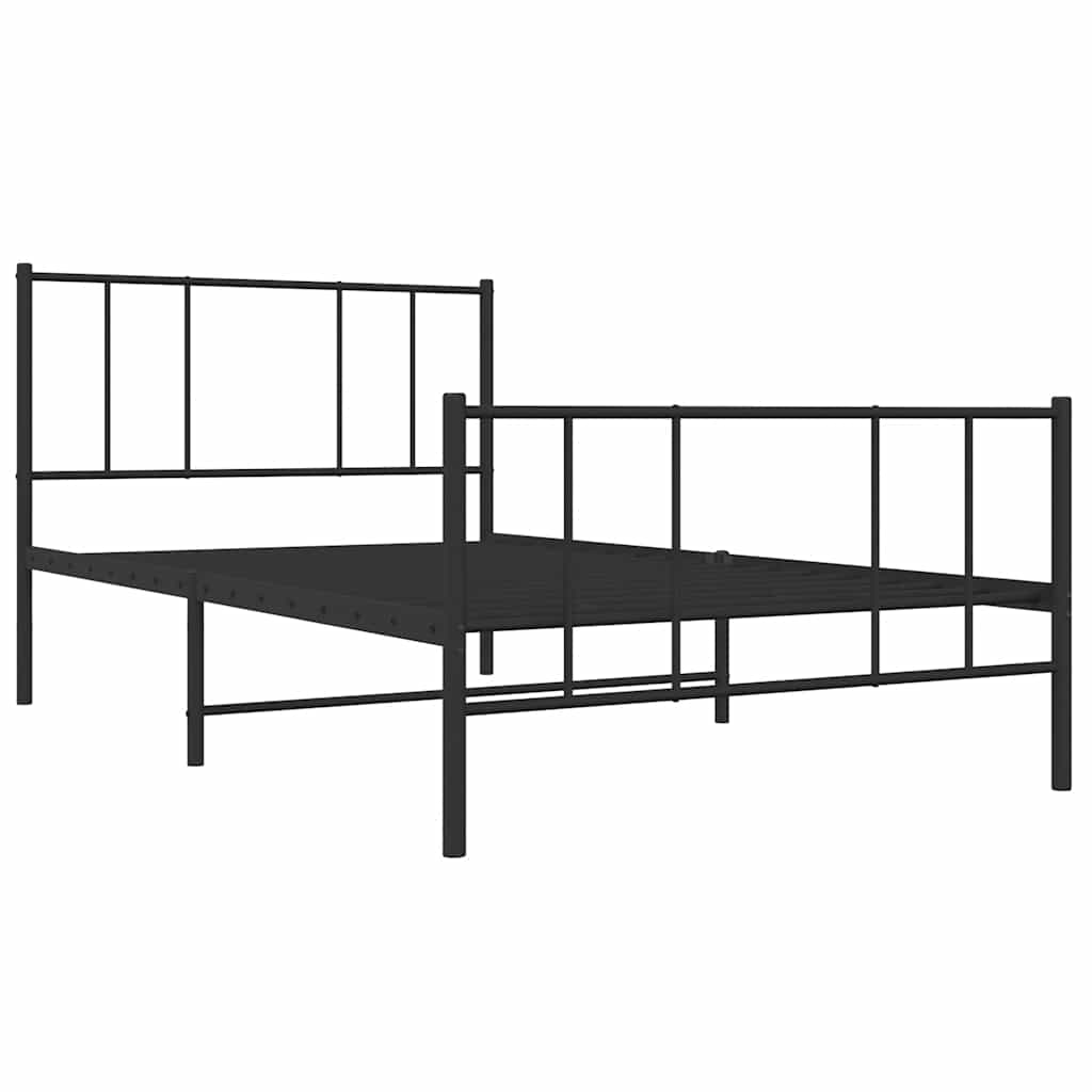 Sleek Black Metal Bed Frame with Footboard, 100x190cm