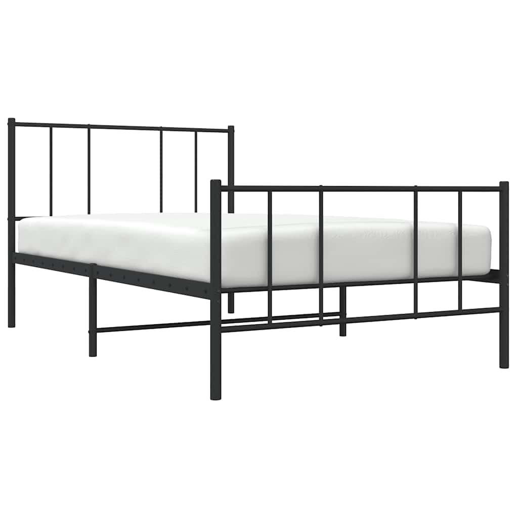 Sleek Black Metal Bed Frame with Footboard, 100x190cm