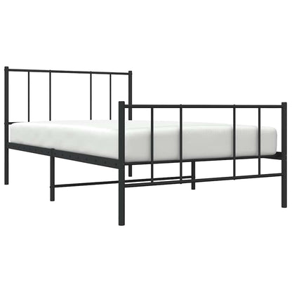Sleek Black Metal Bed Frame with Footboard, 100x190cm