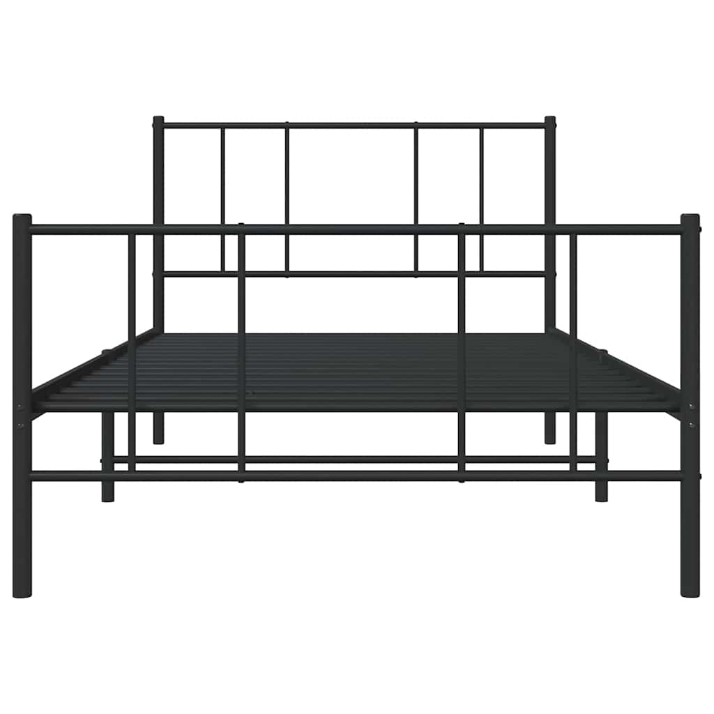 Sleek Black Metal Bed Frame with Footboard, 100x190cm