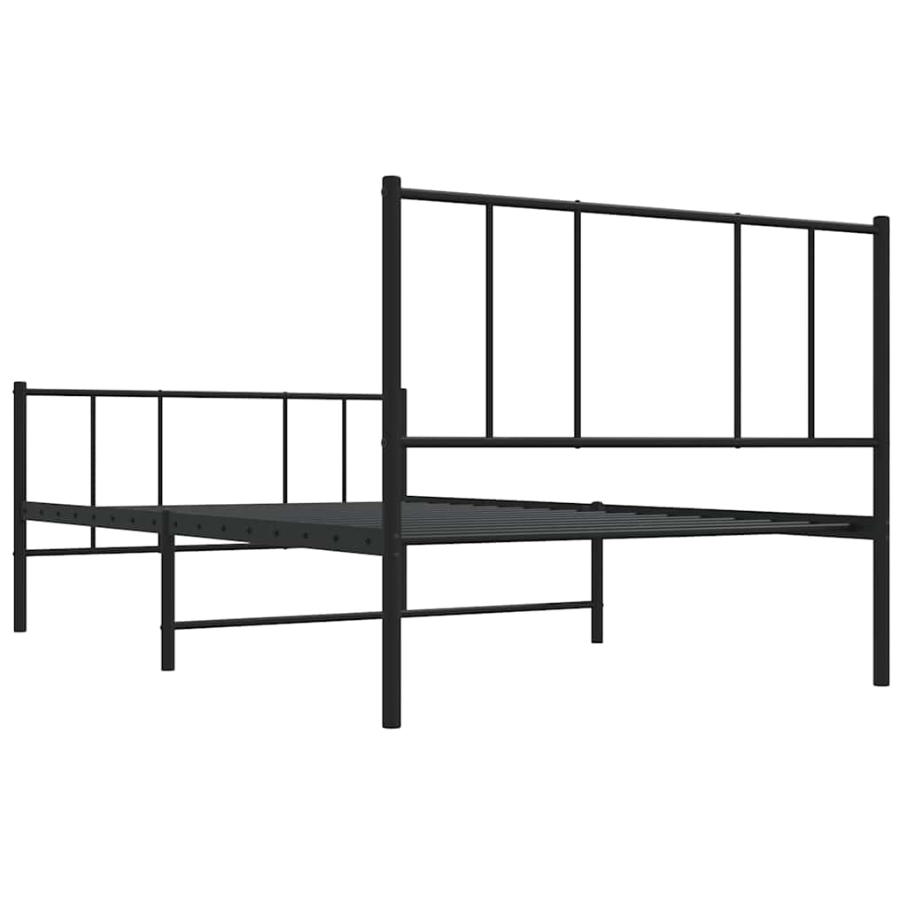 Sleek Black Metal Bed Frame with Footboard, 100x190cm