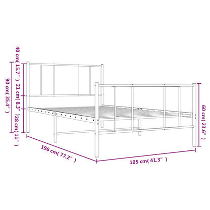Sleek Black Metal Bed Frame with Footboard, 100x190cm
