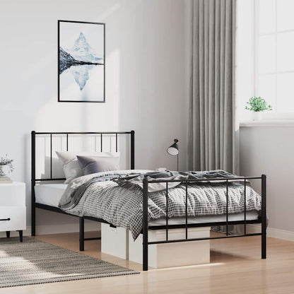 Sleek Black Metal Bed Frame with Footboard, 100x190cm