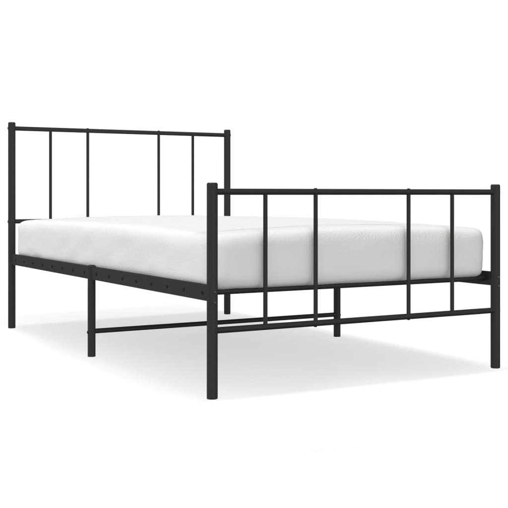 Black Metal Bed Frame with Footboard - 107x203cm (No Mattress)