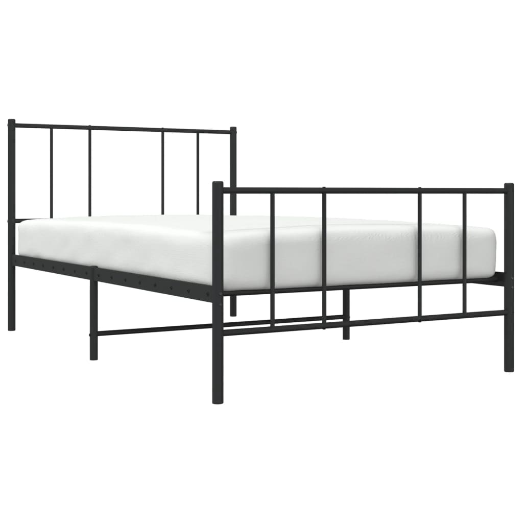 Black Metal Bed Frame with Footboard - 107x203cm (No Mattress)