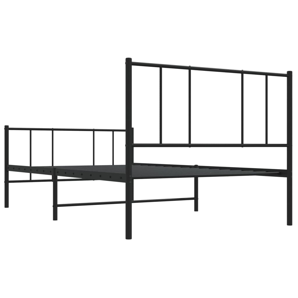 Black Metal Bed Frame with Footboard - 107x203cm (No Mattress)