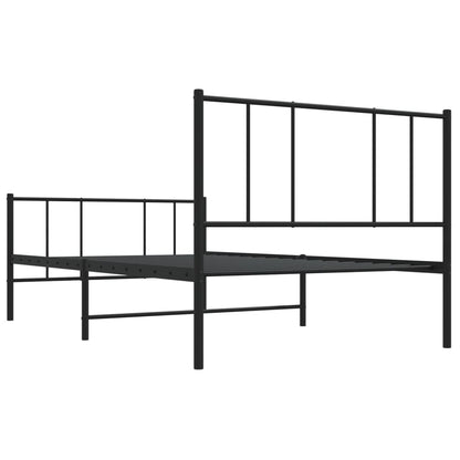 Black Metal Bed Frame with Footboard - 107x203cm (No Mattress)