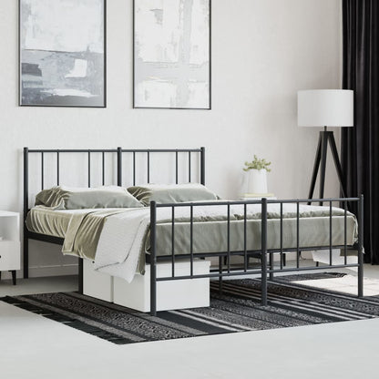 Black Metal Bed Frame with Footboard - 120x190cm, No Mattress
