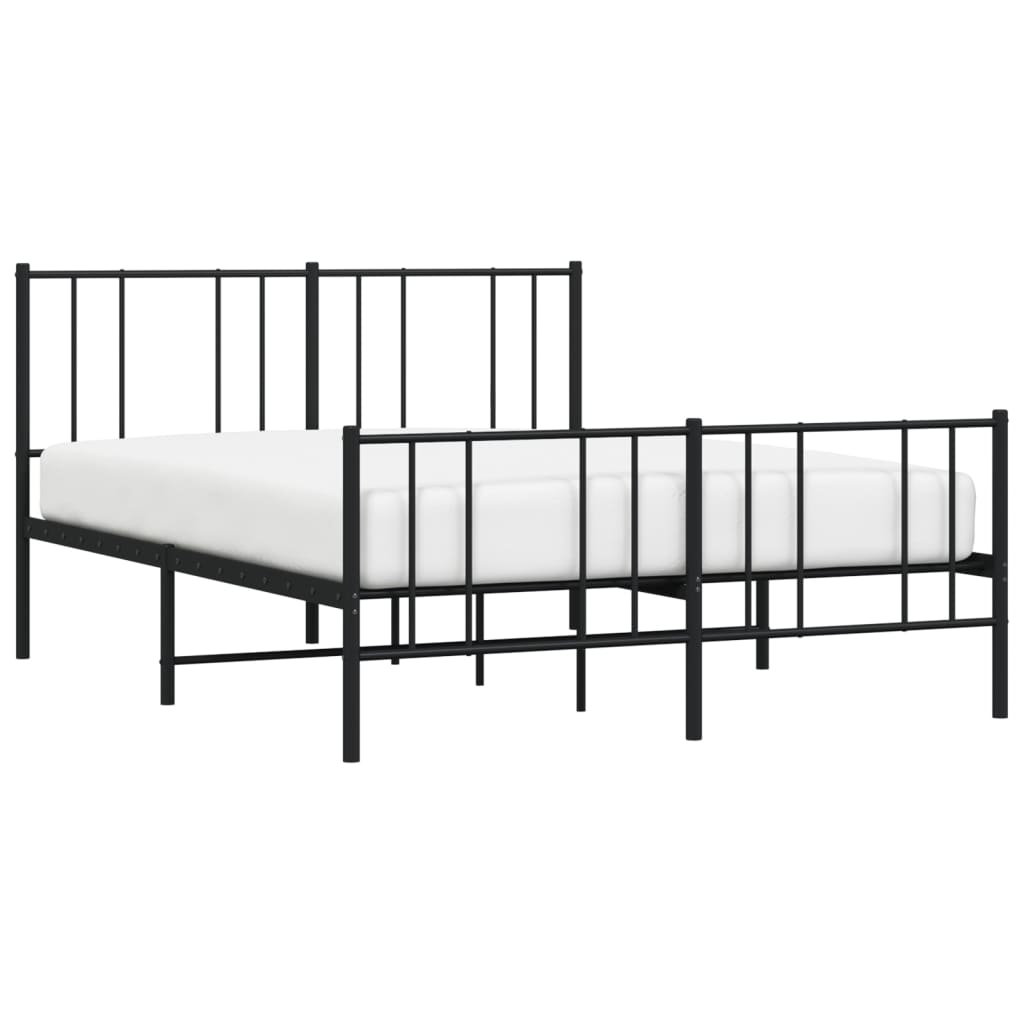 Black Metal Bed Frame with Footboard - 120x190cm, No Mattress