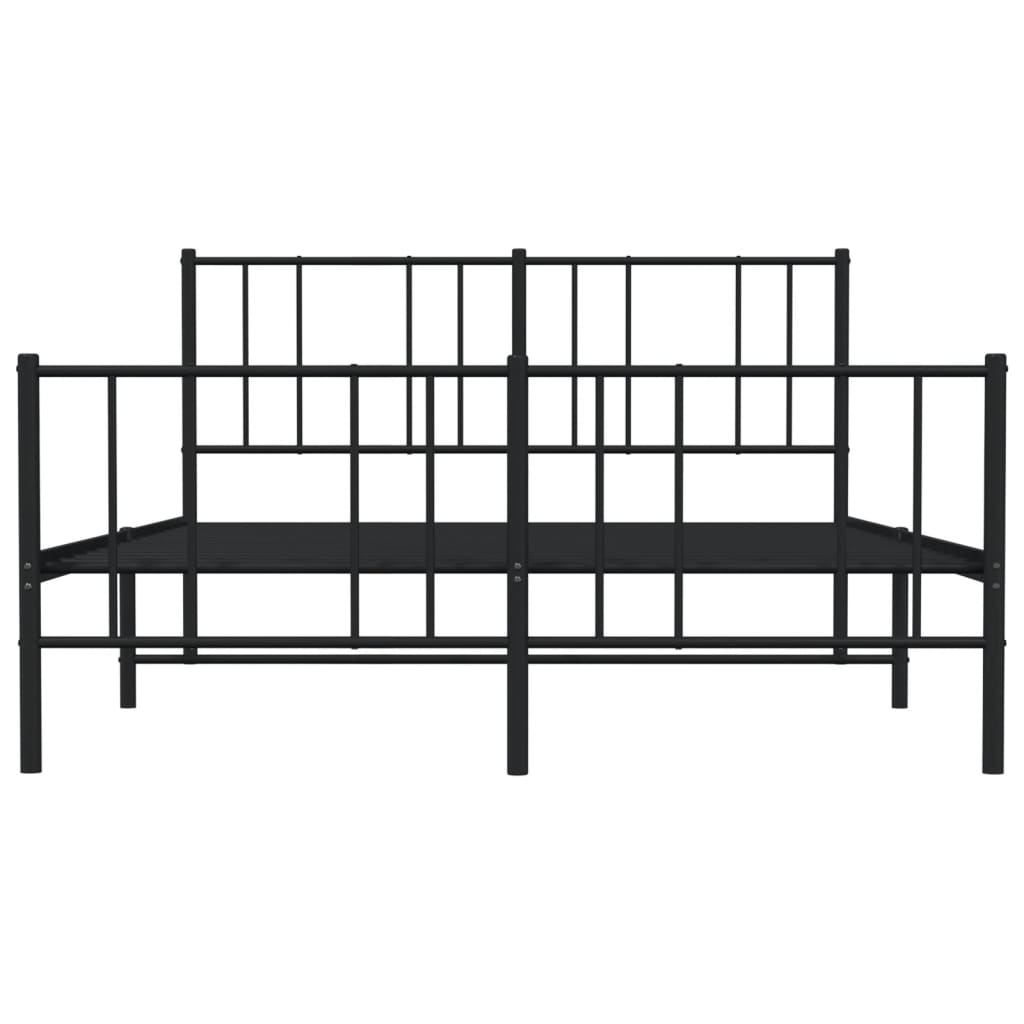 Black Metal Bed Frame with Footboard - 120x190cm, No Mattress