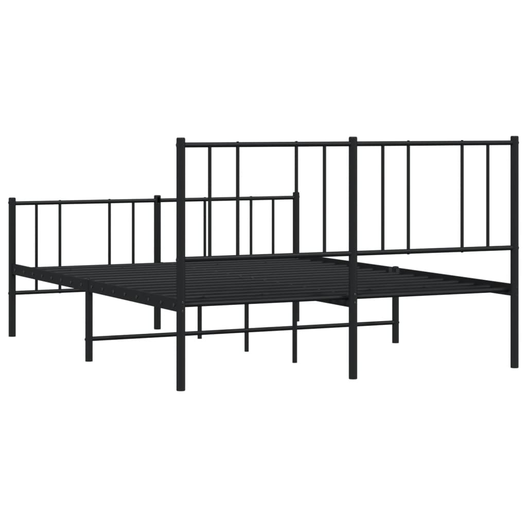 Black Metal Bed Frame with Footboard - 120x190cm, No Mattress