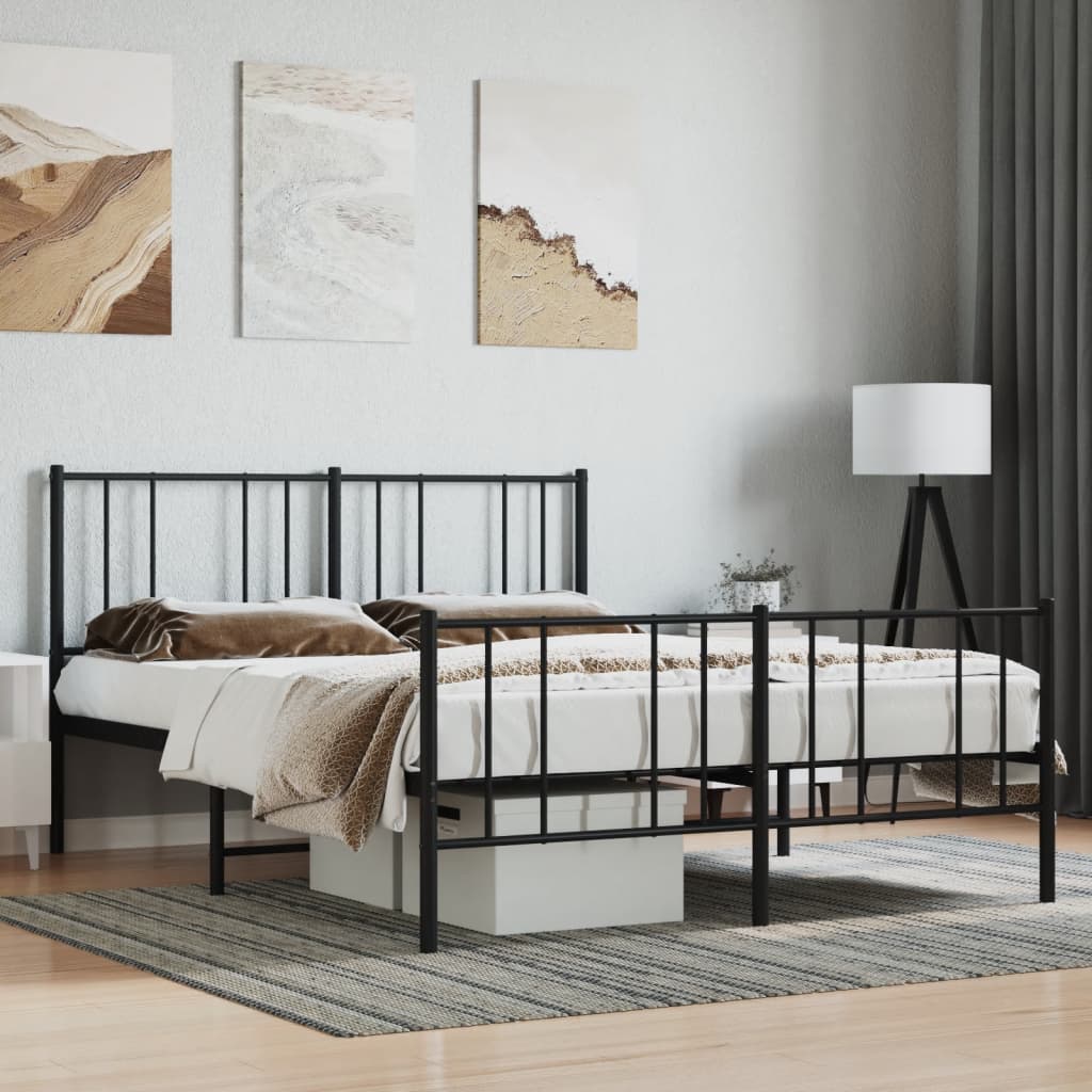 Black Metal Bed Frame with Footboard - 120x190cm, No Mattress